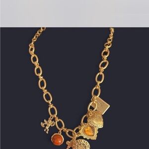 Claire's Gold and Orange Charm Necklace